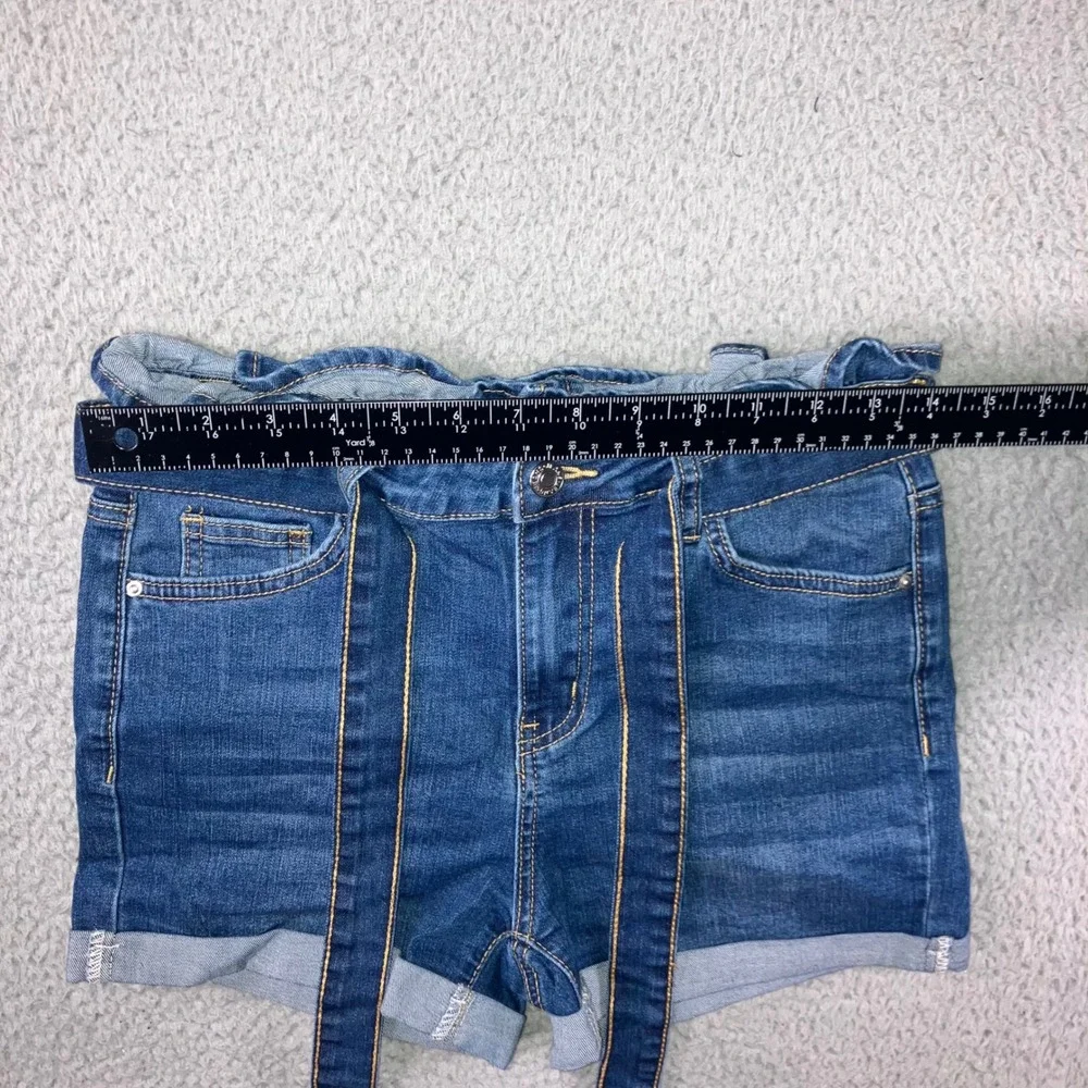 Tie Waist Shorts M 27 High Waist Denim Jorts Cuffed Hem Boho Festival Retro Chic